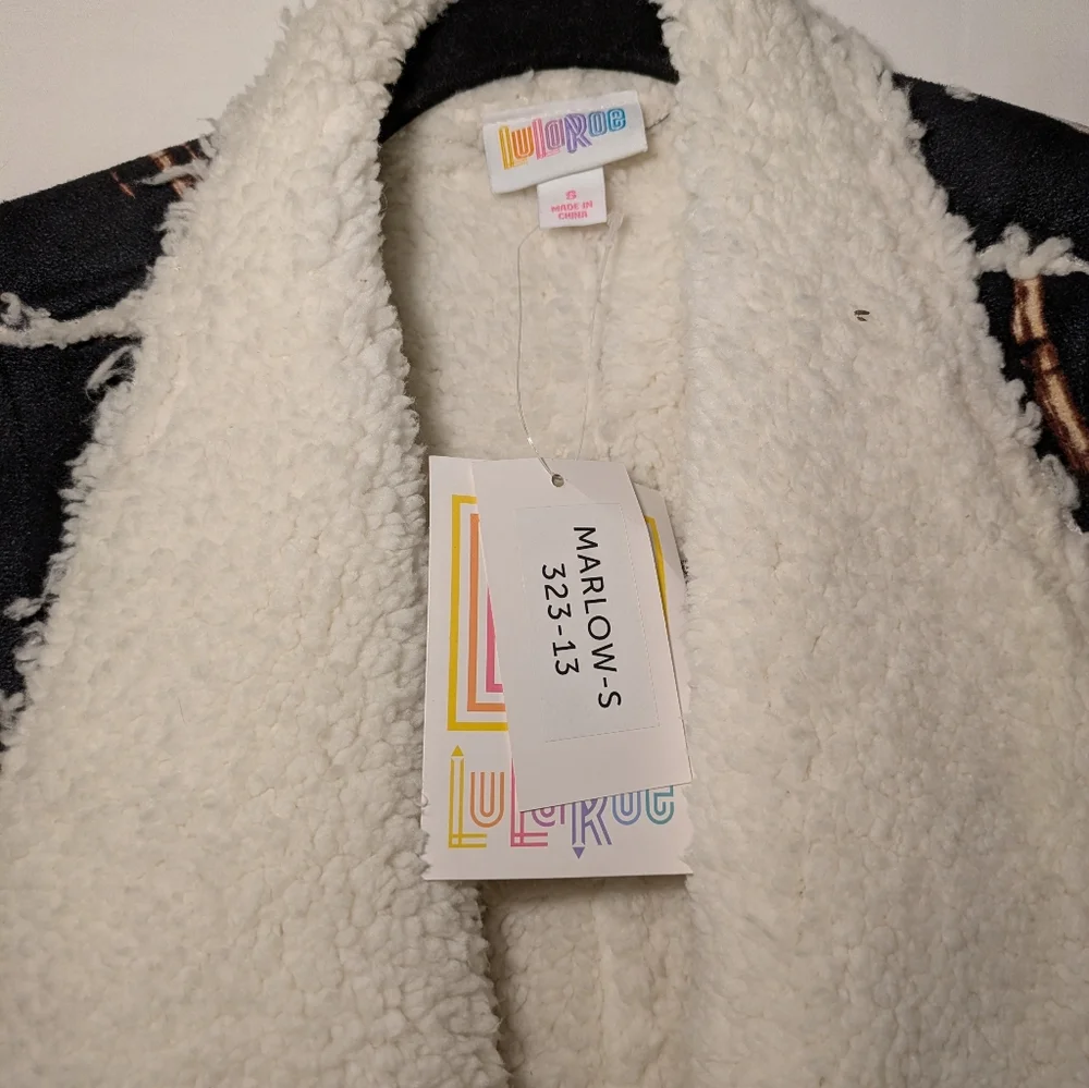 LuLaRoe Marlow Faux Shearling Vest in black/cream plaid NWT Goth SzS - Picture 3 of 7